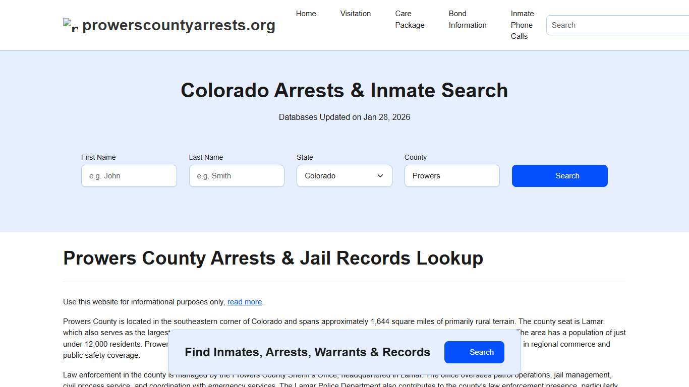 Prowers County, CO Arrests, Warrants, Police Records Search